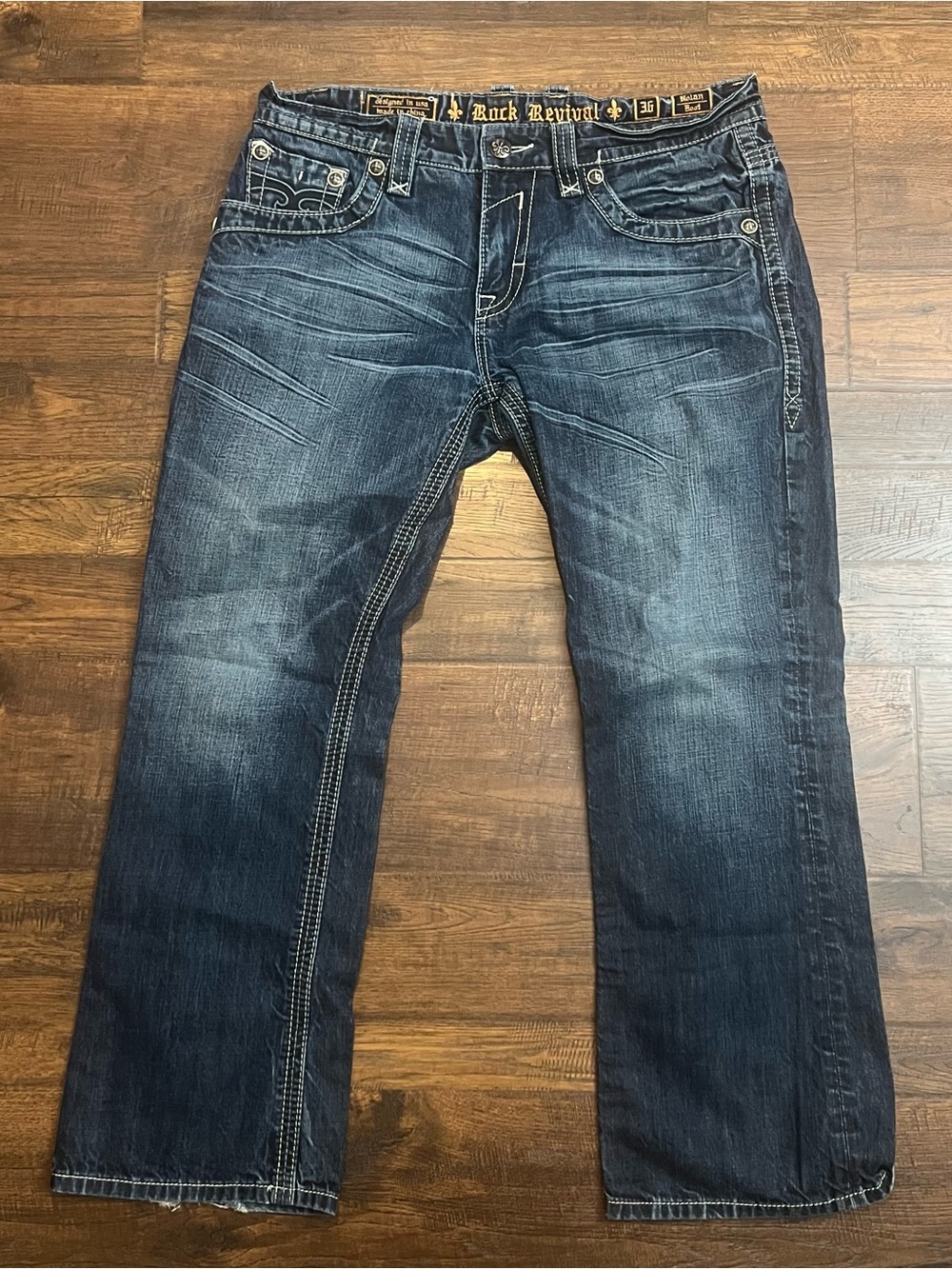 Rock Revival Nolan Boot Cut Denim Blue Jeans | Men’s Size 36